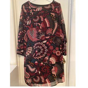 GUC Loft Burgundy and Black Printed Dress Sz M